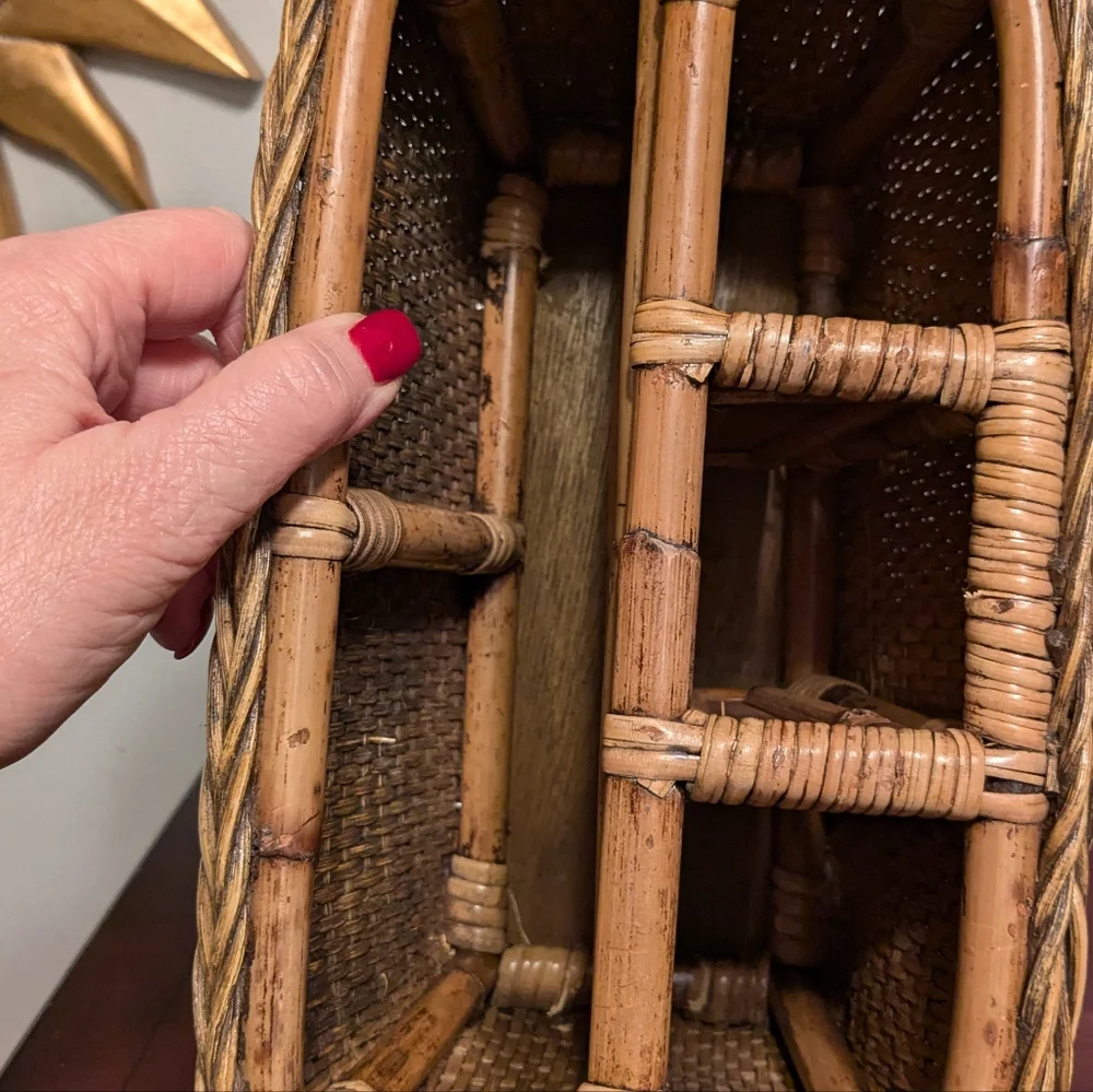 Basket Utensil Caddy Divided Storage Bohemian Organizer Vintage EUC Brown Wicker